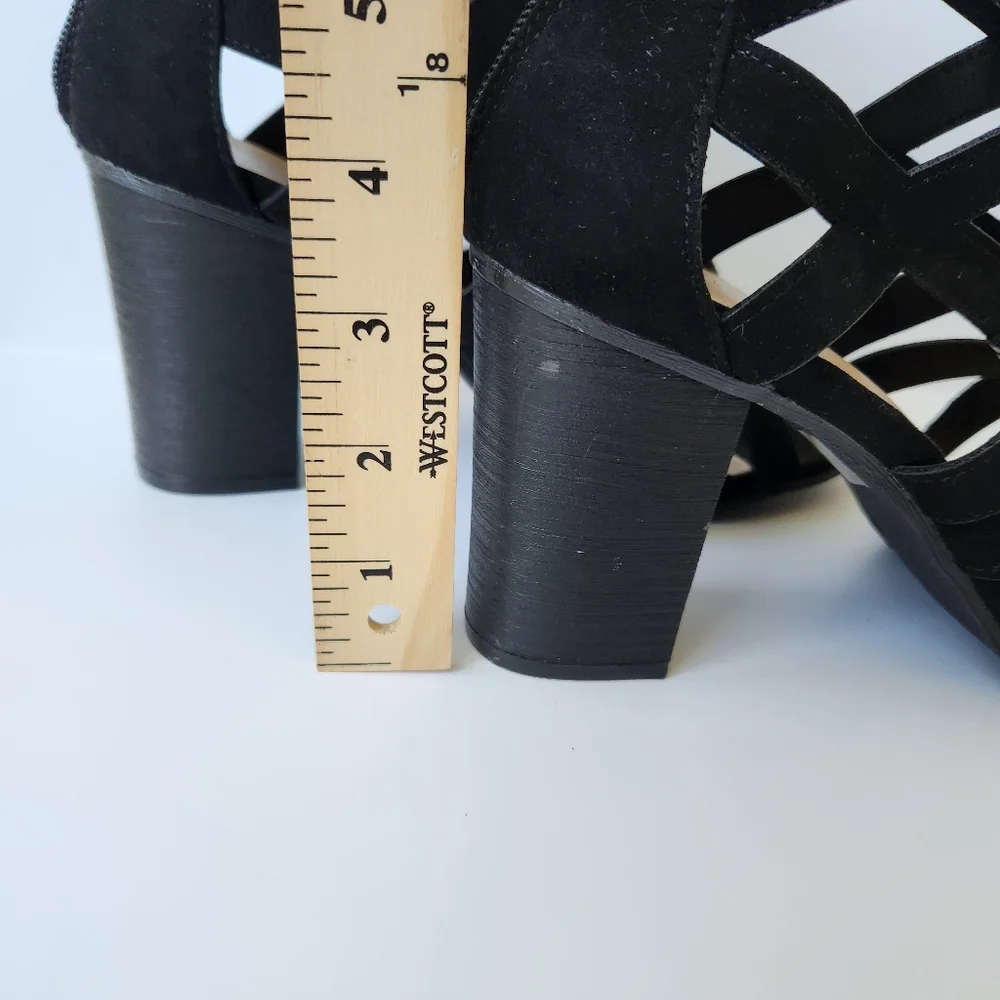 Rue 21 Peep Toe Lace Up Booties Black Back Zipper Block Heel Sexy Cute Size 9